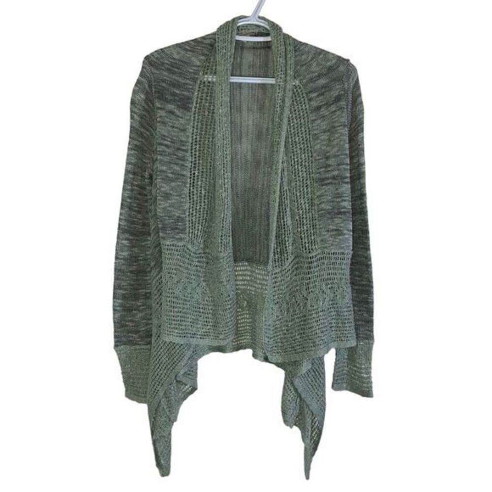 Energe Woman's Green Open Front Waterfall Cardigan‎ Sweater Size Petite Medium